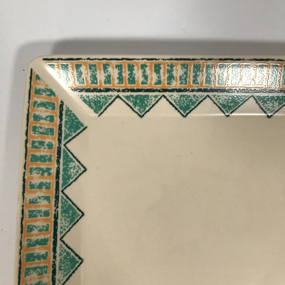 Waechtersbach Germany Square Platter Southwestern Teal Orange Geometric 10.5in